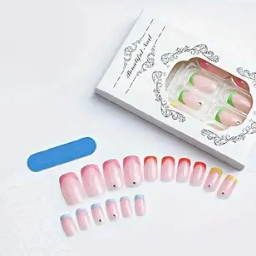 24(PCS)  Glossy Long Ballet Press On Nails, Gradient Color  With Rhinestone NEW
